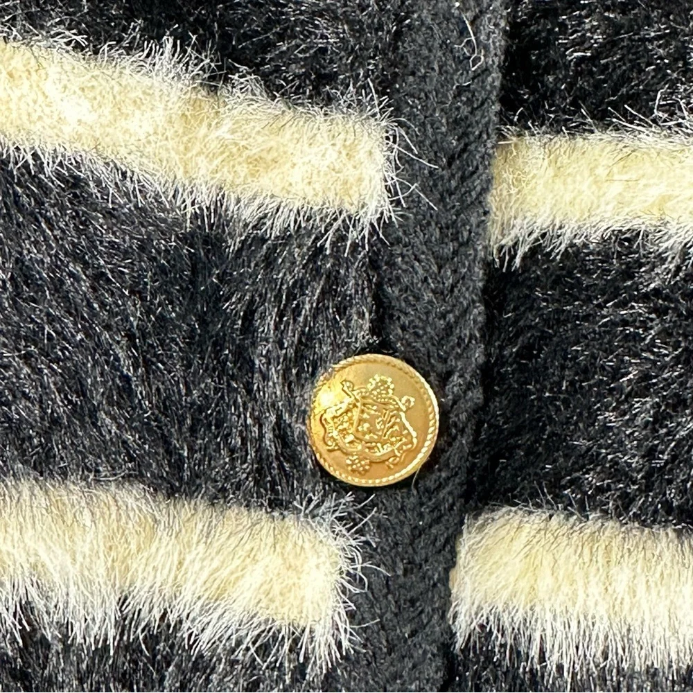 J.Crew Sweater Lady Jacket Striped Brushed Yarn Size XS Gold Button Black/White